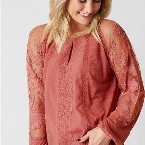 Lucky Brand Lace Dusty Cedar Women’s Top Sz L EUC